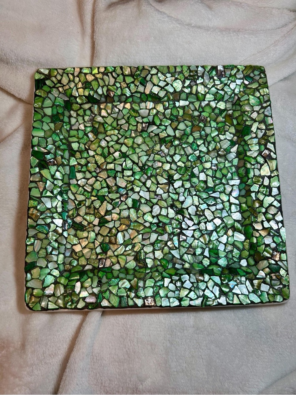 Handcrafted Green Mosaic Glass Art Tray - Unbranded